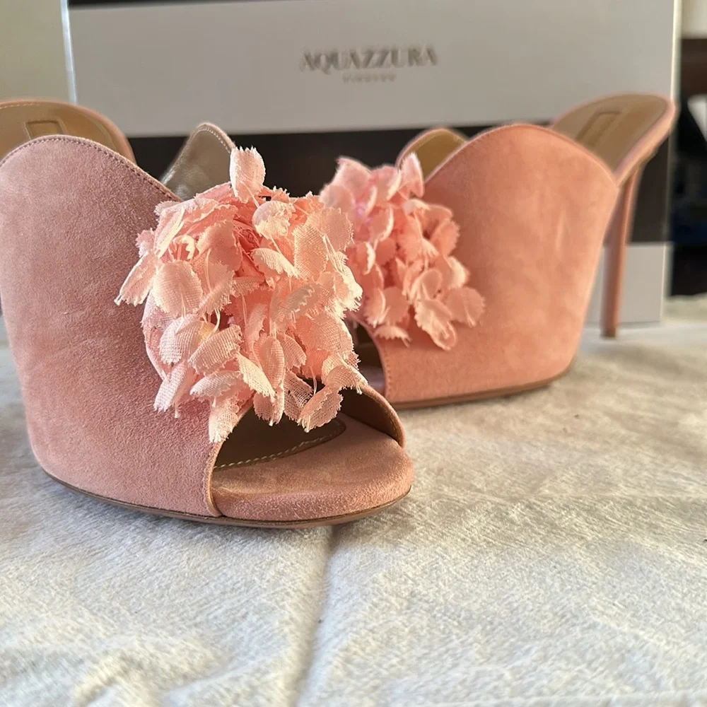 Aquazurra Pink Suede Mules - Picture 3 of 6